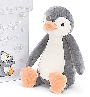Jellycat My First Penguin plush toy with product packaging